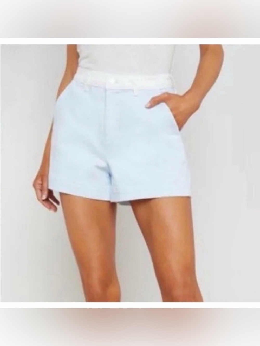 L'AGENCE Jameson Color-block Ice Water Blue High-Rise Denim Shorts Size 26